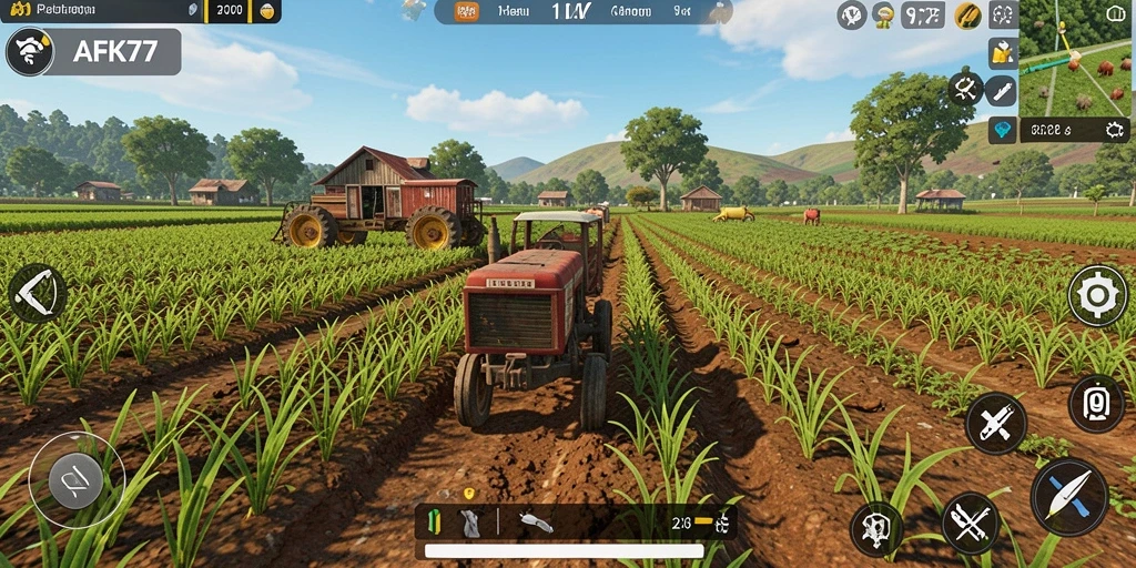 Tampilan menarik gameplay farming di AFK77 yang penuh warna.