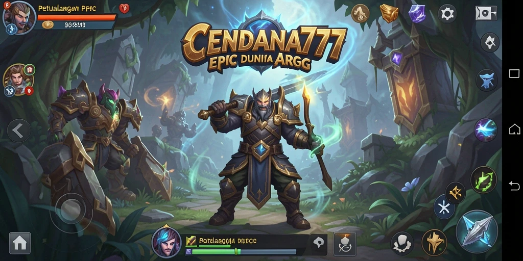 Screenshot gameplay CENDANA777 menampilkan pertarungan epik di dunia fantasi.