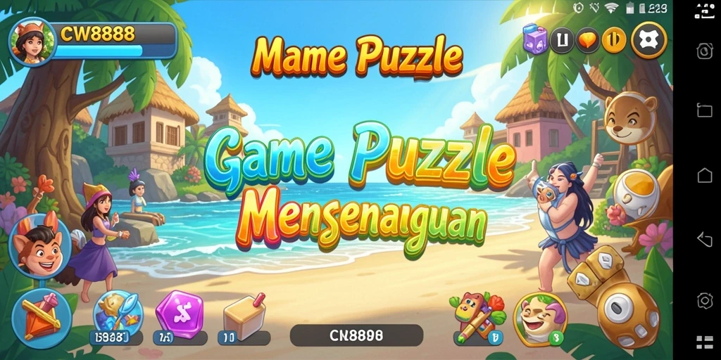 Screenshot gameplay CW8888 yang menunjukkan berbagai teka-teki menantang.