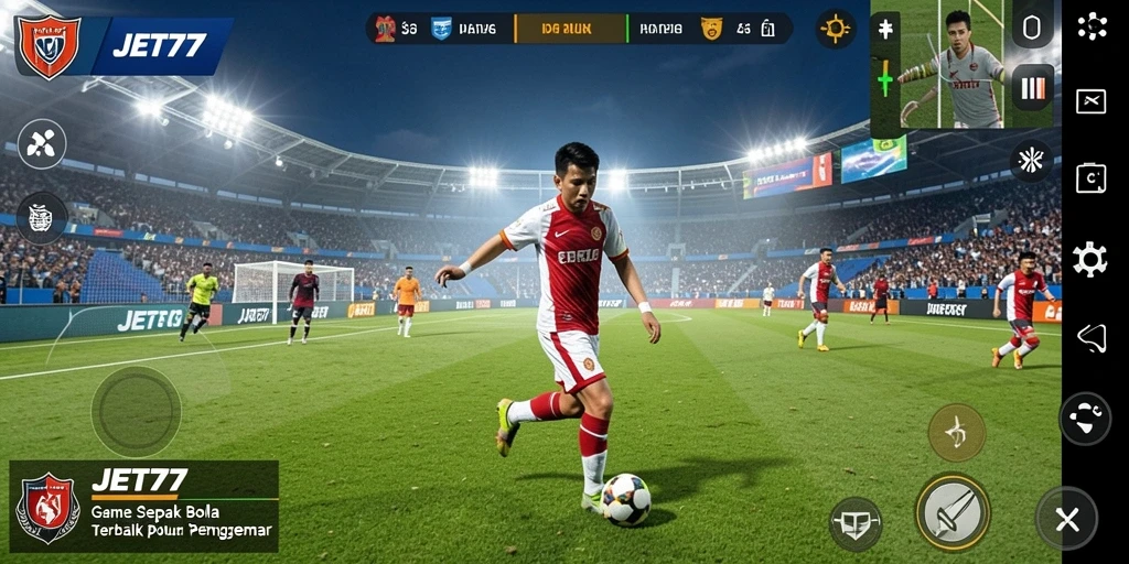 Tampilan gameplay JET77 yang menegangkan dengan aksi sepak bola mendebarkan.