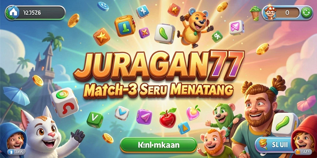 Gameplay seru JURAGAN77 dengan tantangan Match-3 yang menarik.