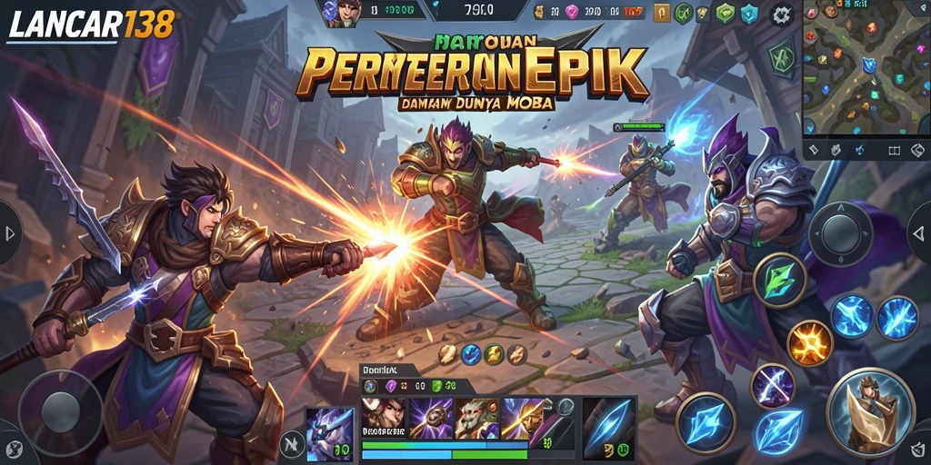 Screenshot gameplay menarik di arena pertempuran MOBA.