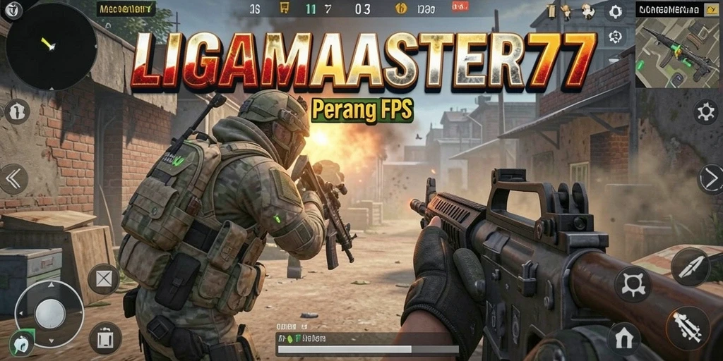 Tampilan gameplay epik dari LIGAMASTER77 dengan aksi FPS.