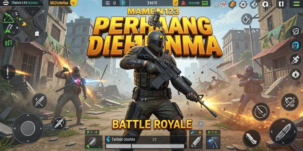 Tangkapan layar utama MAMEN123 menampilkan intensitas pertempuran Battle Royale.
