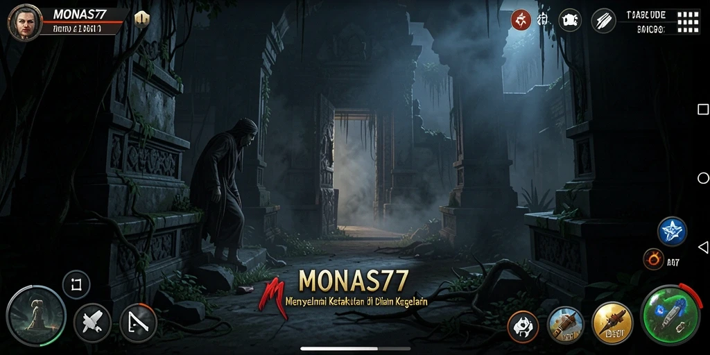 Tampilan gameplay mengerikan di MONAS77 dengan efek suara menakutkan.