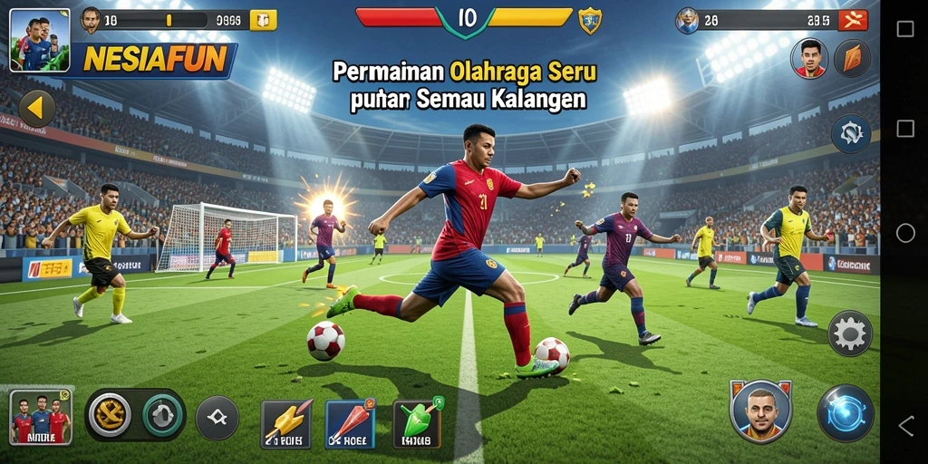 Tangkapan layar utama <strong>NESIAFUN</strong> menampilkan aksi seru permainan olahraga.