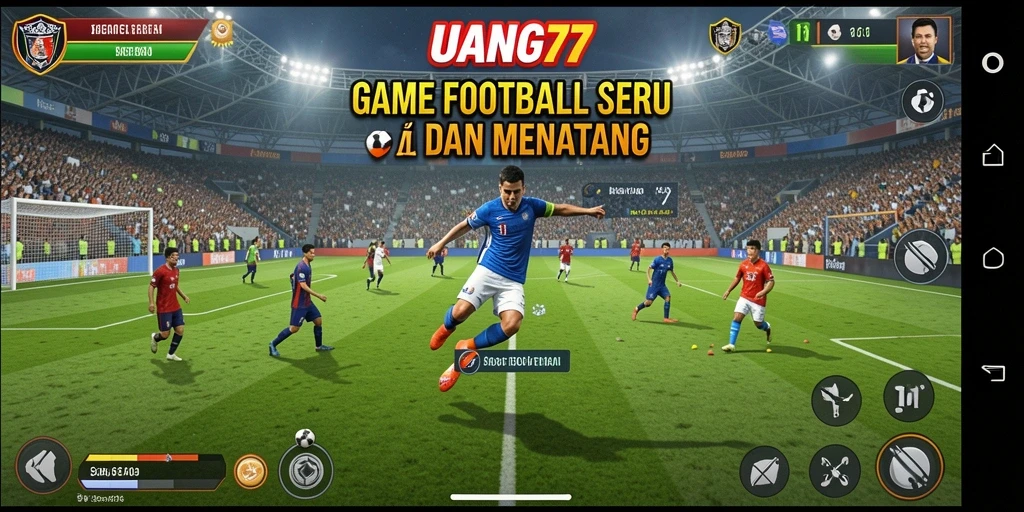 Tampilan gameplay UANG77 dengan aksi sepak bola yang mendebarkan.